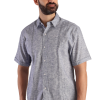 Camisa Tipo Guayabera Azul Marino Manga Corta Look Lino Para Caballero